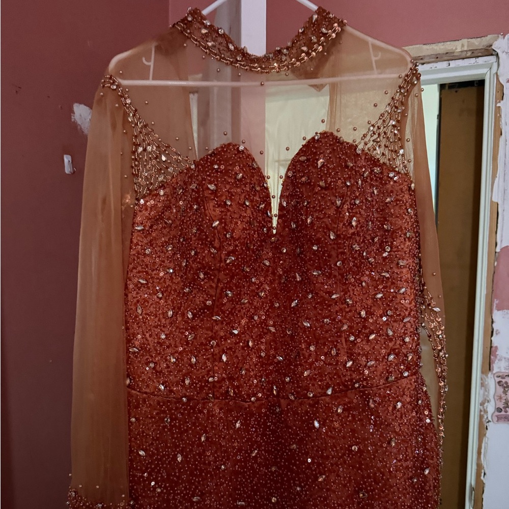 Elegant Beaded prom dress with Sheer Overlay